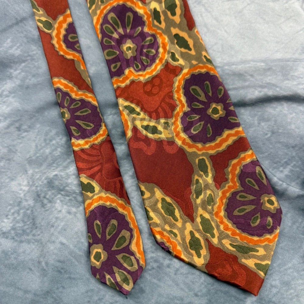 Erreuno Milano Silk Tie Mens Abstract Floral Geometric Rust Purple Italian Silk